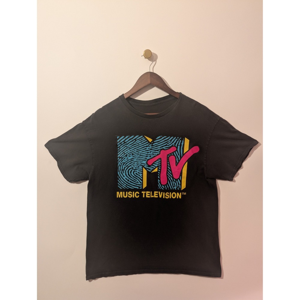 MTV Graphic T-Shirt Mens Medium Black Excellent Short Sleeve Retro Music Logo